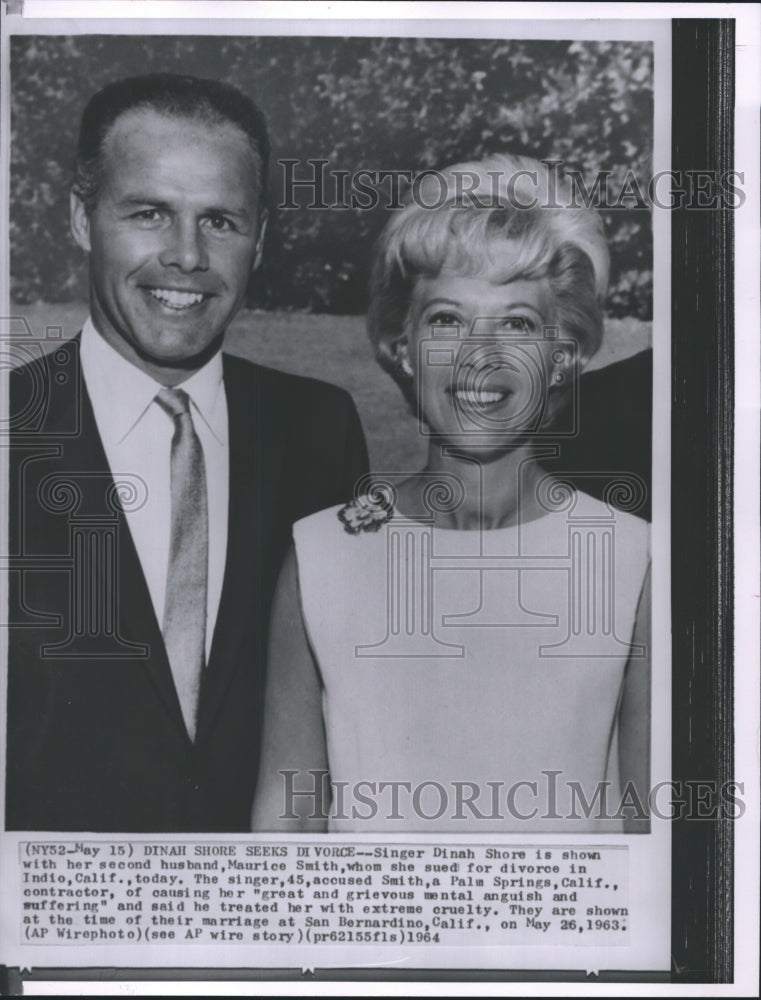 1964 Press Photo Singer Dinah Shore with her second husband Maurice Smith - Historic Images