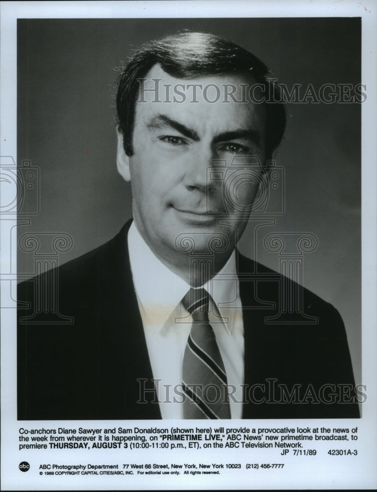 1989 Press Photo Anchor Sam Donaldson on Primetime Live ABC Television Show - Historic Images