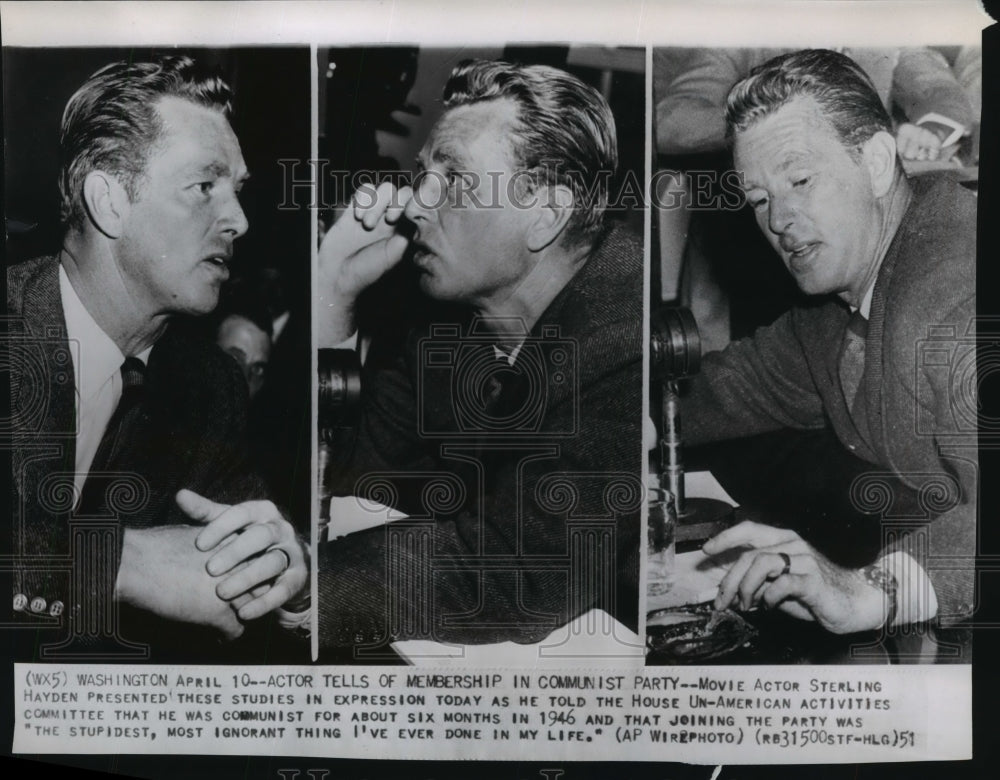 1951 Press Photo Sterling Hayden testifies before House Un-American Activities - Historic Images