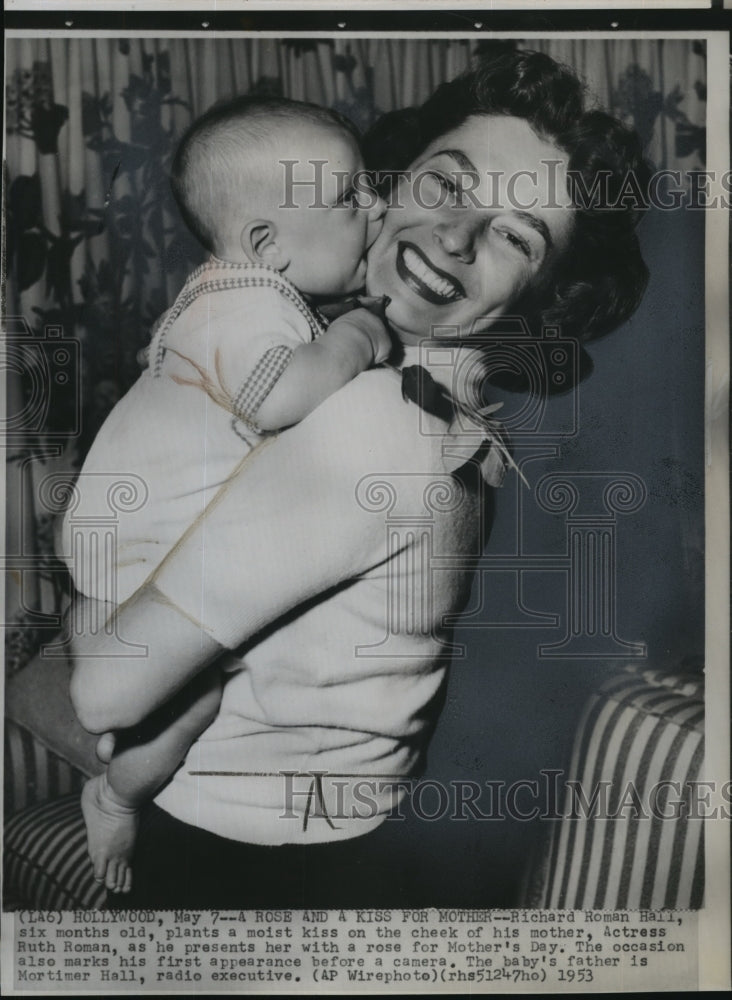 1953 Actress Ruth Roman holds her son, Richard Roman Hall-Historic Images