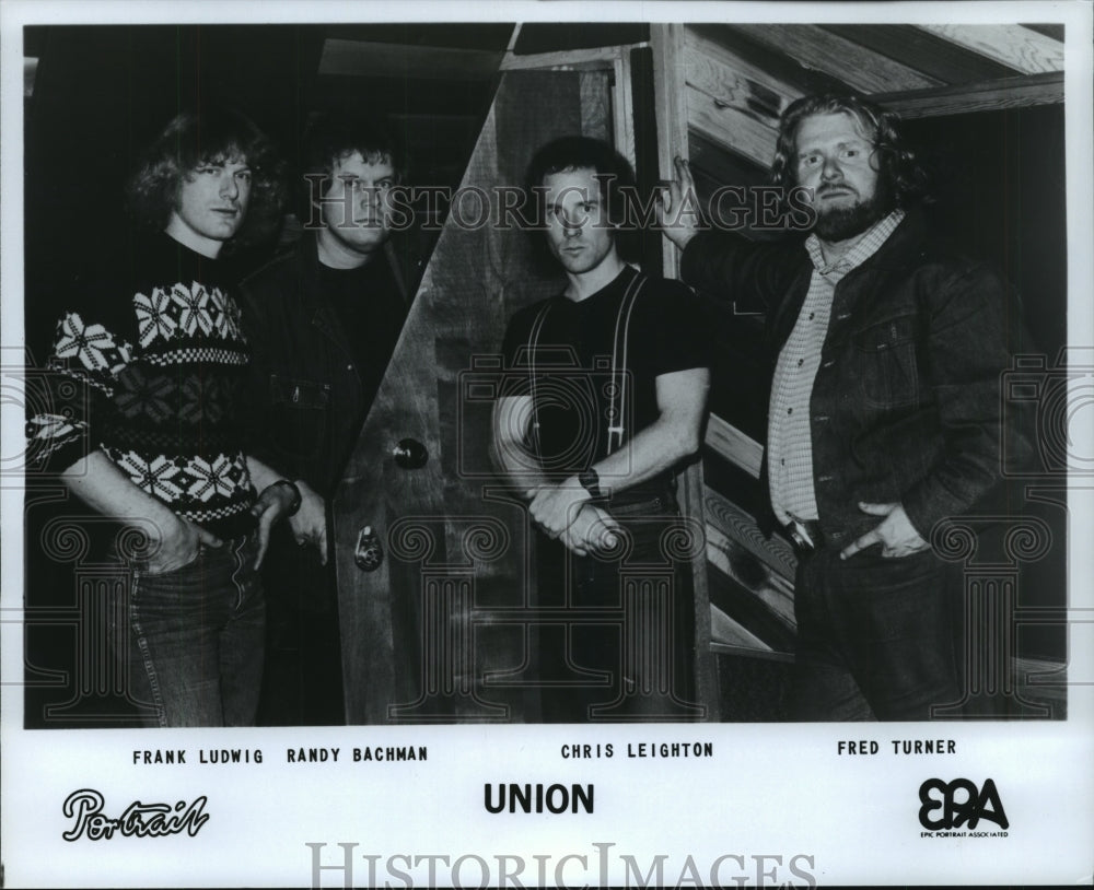 Press Photo Frank Ludwig, Randy Bachman, Chris Leighton, Fred Turner of &quot;Union&quot; - Historic Images