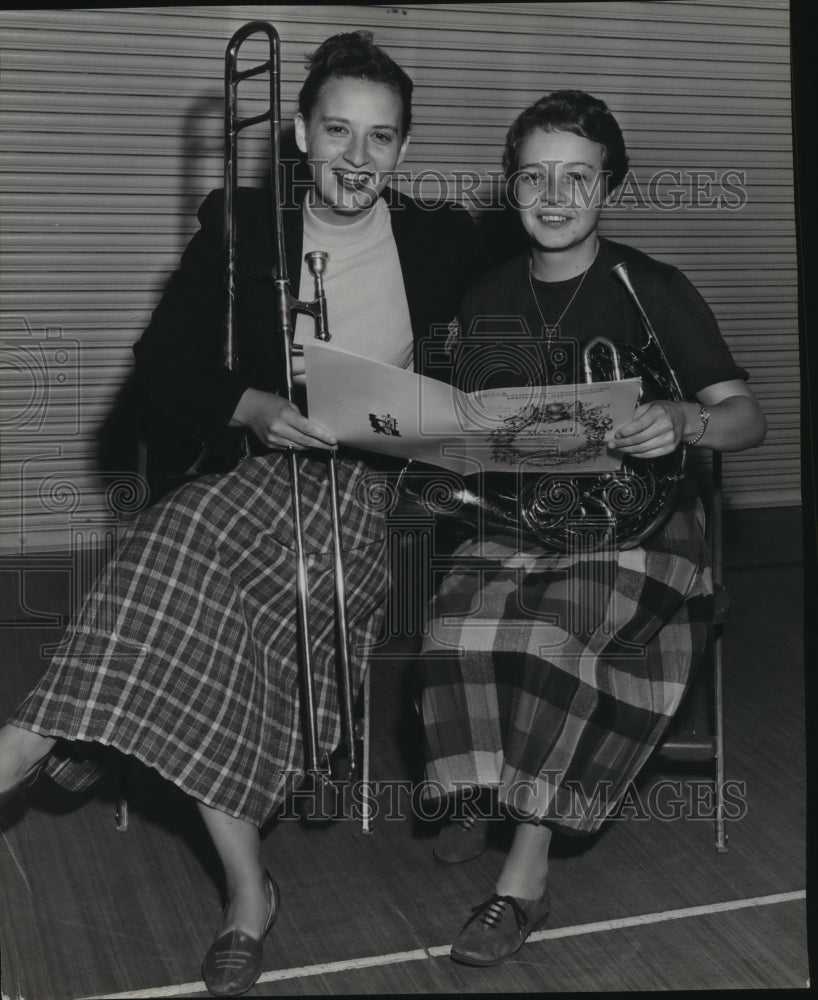 1957 Gretchen Weed, trombone and Dolores Gibler, French Horn - Historic Images