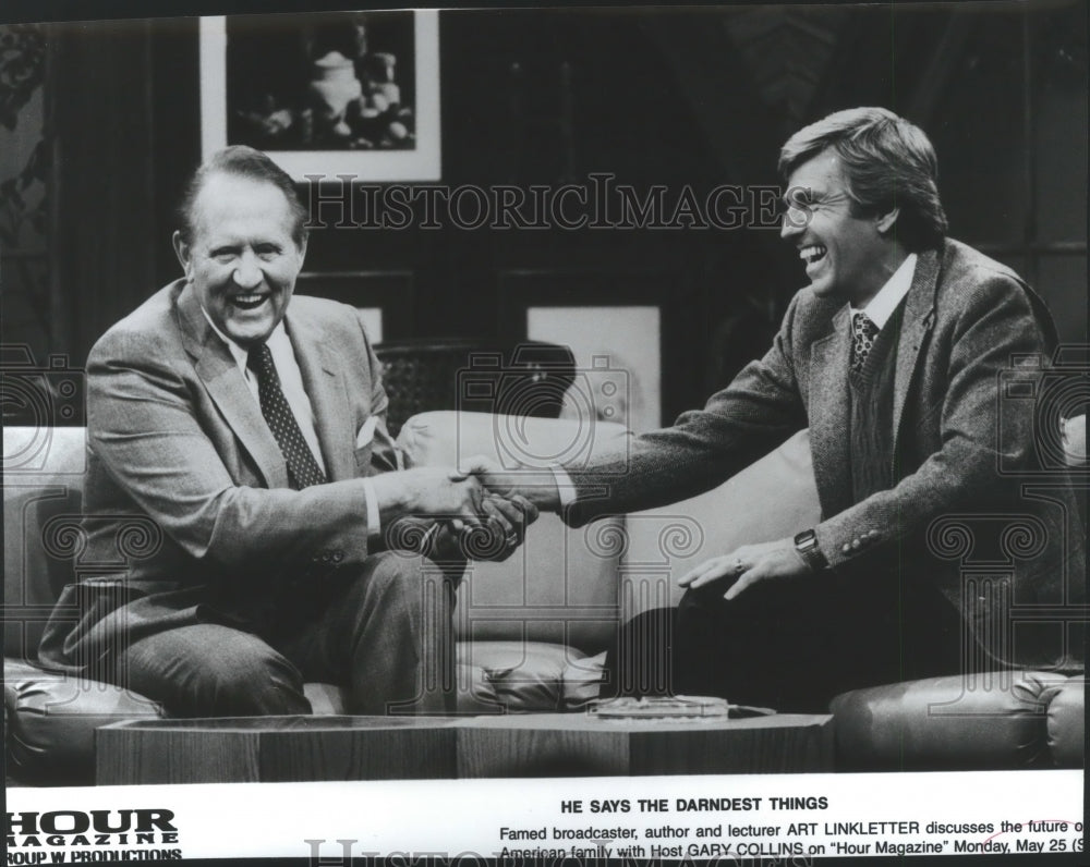 Press Photo Broadcaster Art Linkletter & host Gary Collins on Hour Magazine - Historic Images