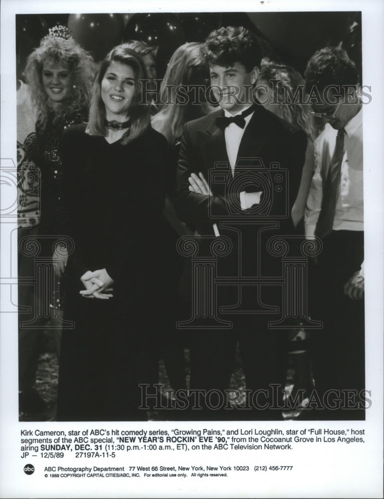 1990 Press Photo Kirk Cameron &amp; Lori Loughlin host &quot;New Year&#39;s Rockin Eve 90&quot; - Historic Images