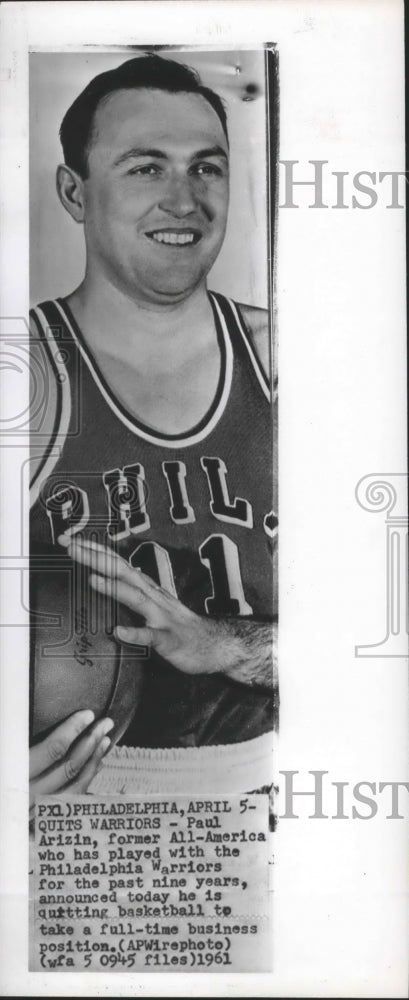 1961 Basketball player Paul Arizin quits Philadelphia Warriors - Historic Images