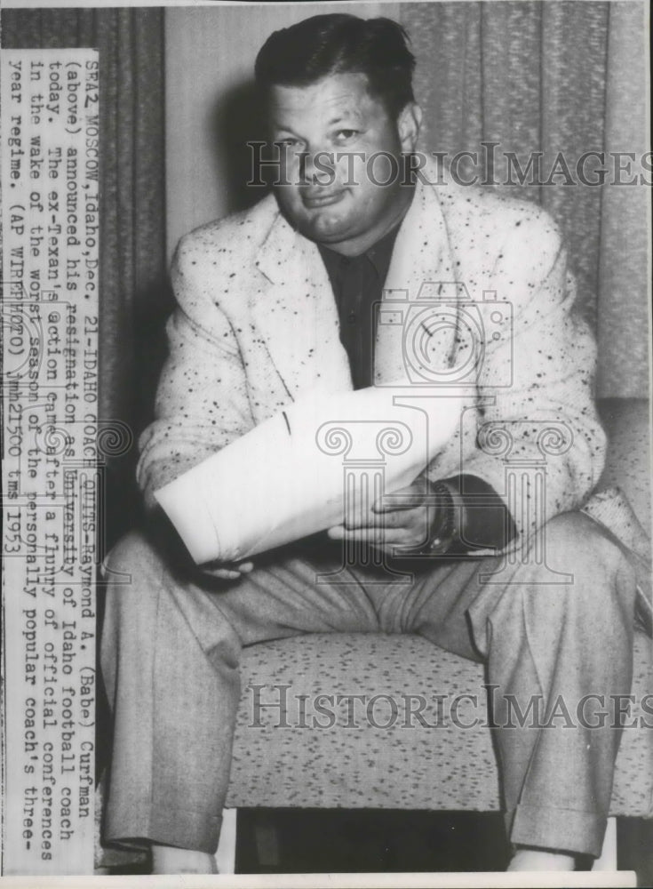 1953 Press Photo University of Idaho football coach, Raymond A. Curfman, resigns- Historic Images