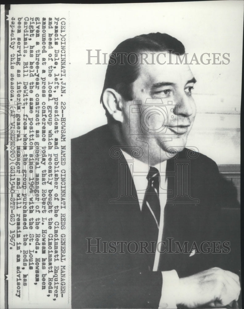 1967 Press Photo Cincinnati Reds baseball executive, Francis Dale - sps01088-Historic Images