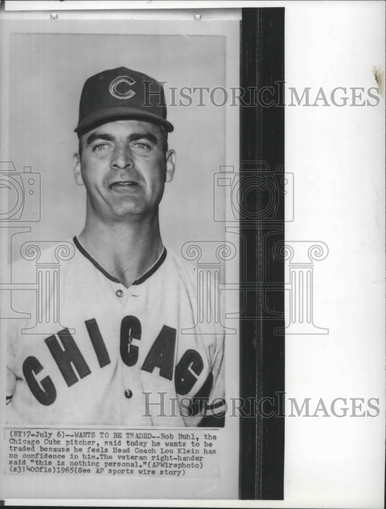 1965 Bob Buhl, Chicago Cubs pitcher, wants to be traded  - Historic Images