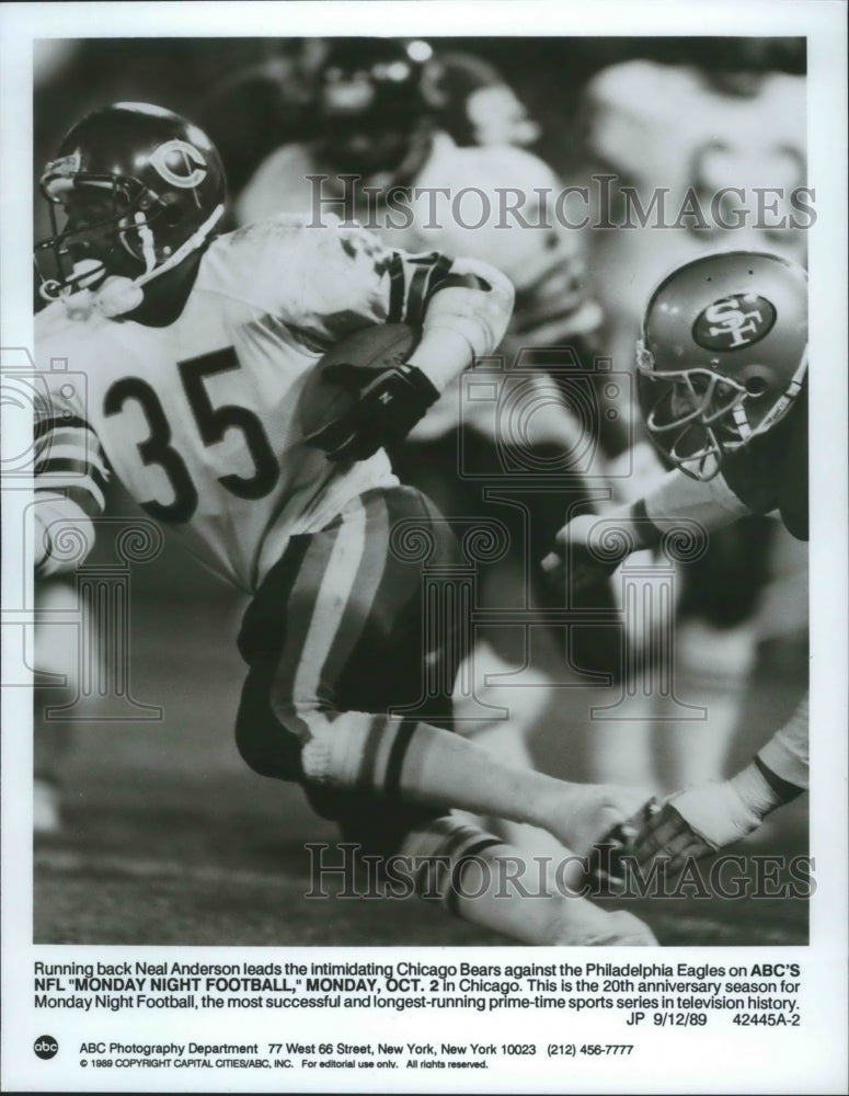 1989 Press Photo Chicago Bears football Running Back, Neal Anderson, during game- Historic Images