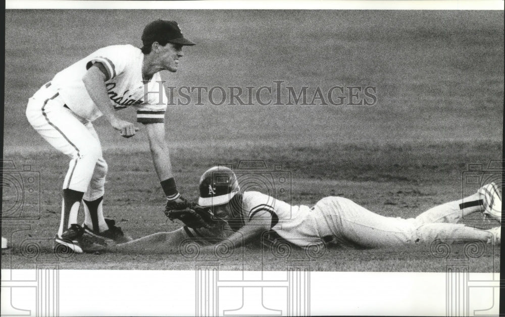 1991 Brent Gates of Southern Oregon&#39;s Baseball Team Out at Second - Historic Images