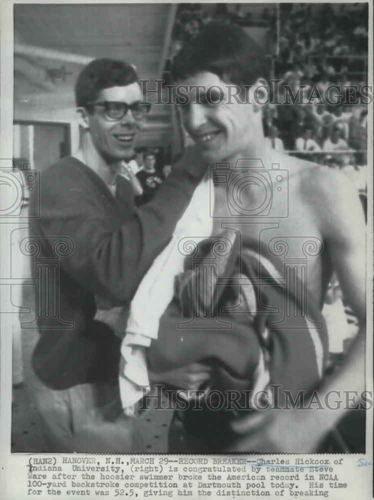 1958 Press Photo Charles Hickcox-Indiana University Swimmer Congratulated-Historic Images