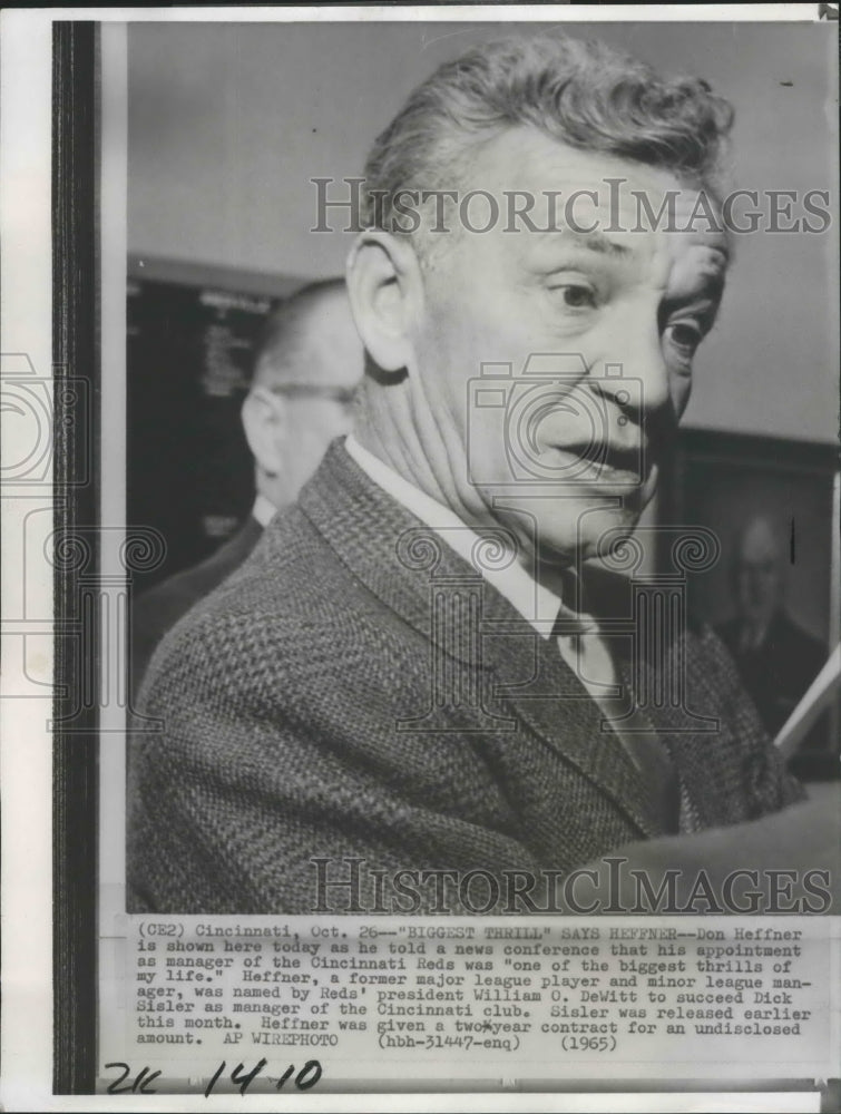 1965 Press Photo Don Heffner, named new manager of Cincinnati Reds baseball team - Historic Images