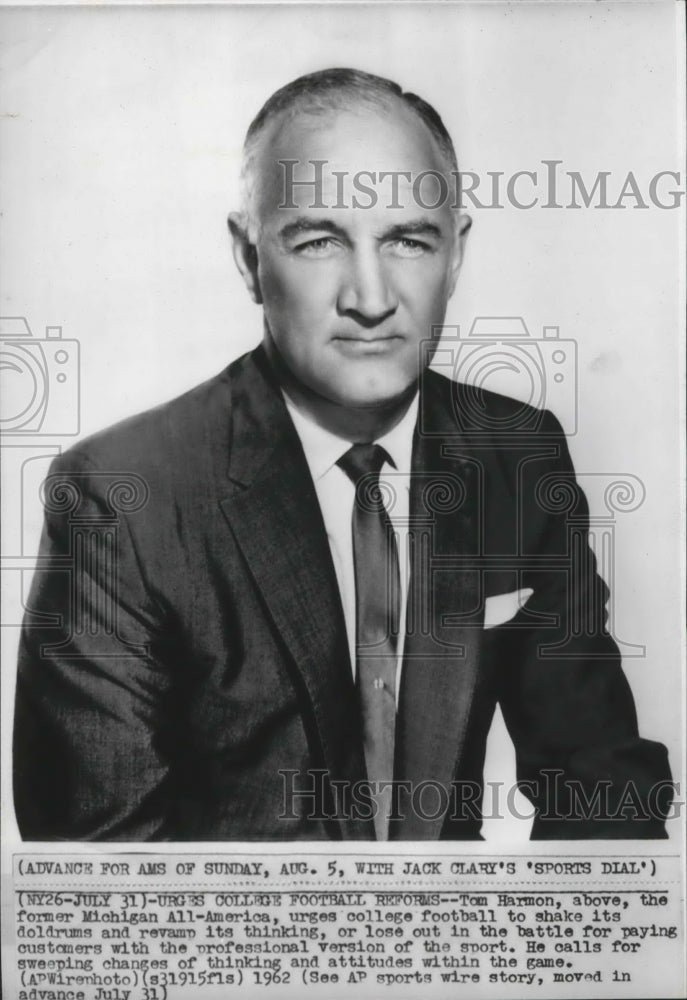 1962 Press Photo Former Michigan All-America football star, Tom Harmon- Historic Images