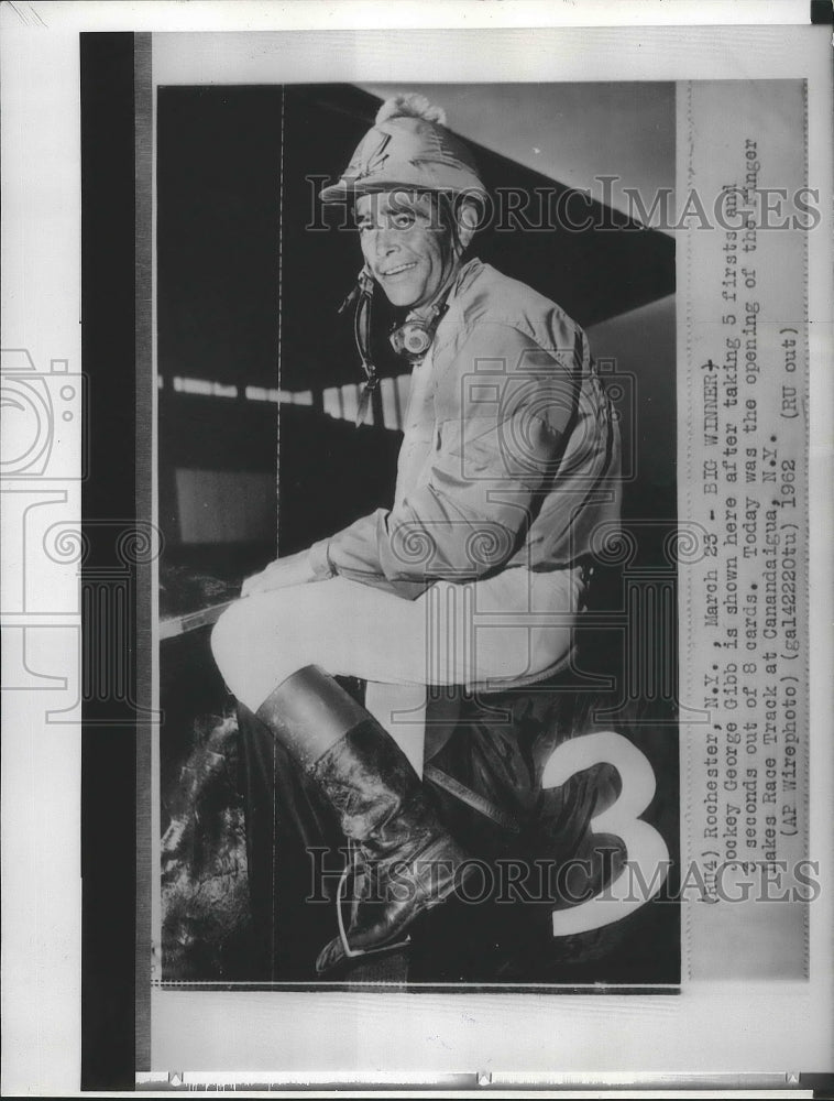 1962 Press Photo Horse racing jockey George Gibb, Finger Lakes, New York-Historic Images