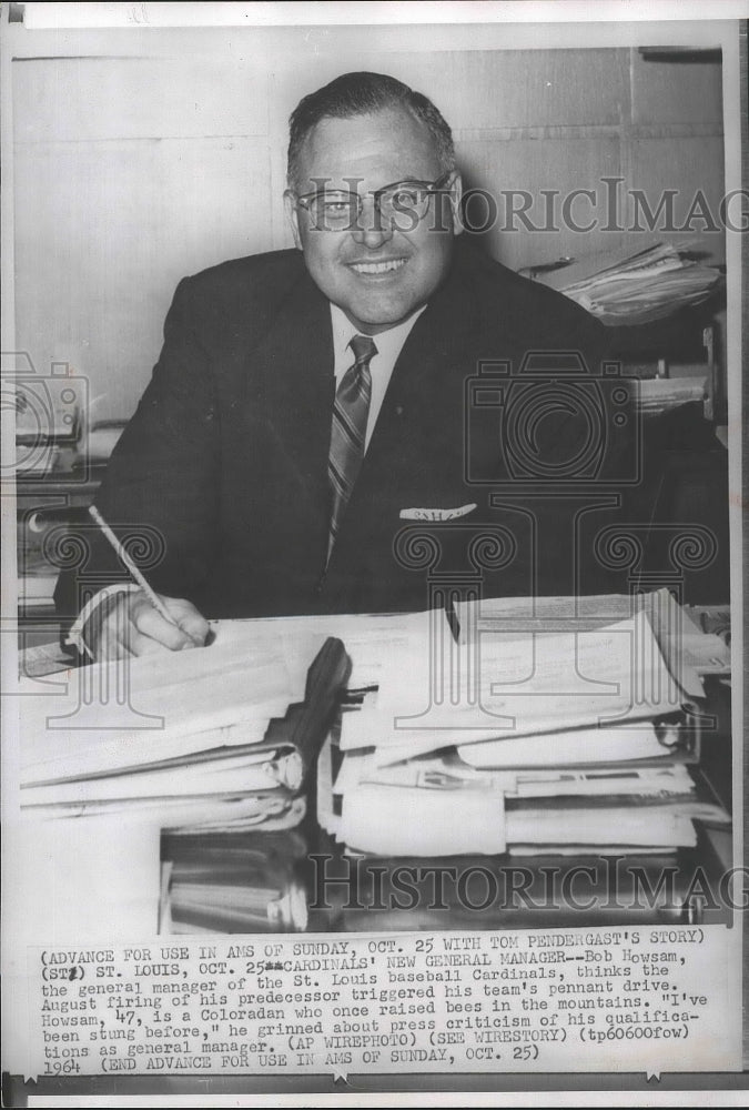 1964 Press Photo Bob Howsman, St. Louis Cardinals baseball&#39;s new general manager- Historic Images