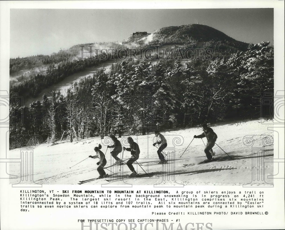 1989 Press Photo Skiers enjoy Killington skiing area trail at Snowdon Mountain - Historic Images