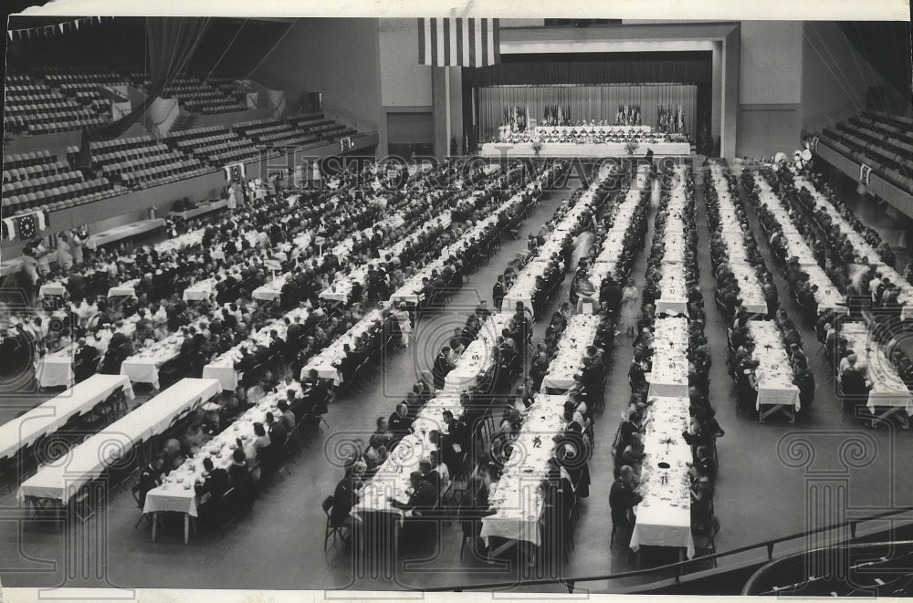 1957 Press Photo Tables line the Spokane Coliseum - sps07936-Historic Images