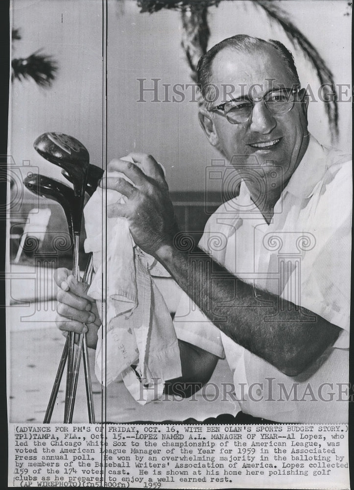 1959 Press Photo Chicago White Sox baseball manager, Al Lopez - sps08480- Historic Images