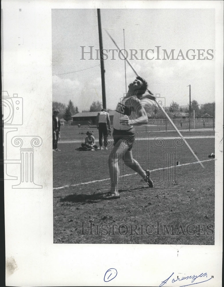 1973 Press Photo Gene Lorenzen, East Valley track &amp; field javelin thrower- Historic Images