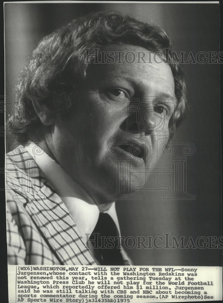 1975 Press Photo Sonny Jurgensen, Washington Redskins Football - sps09032- Historic Images