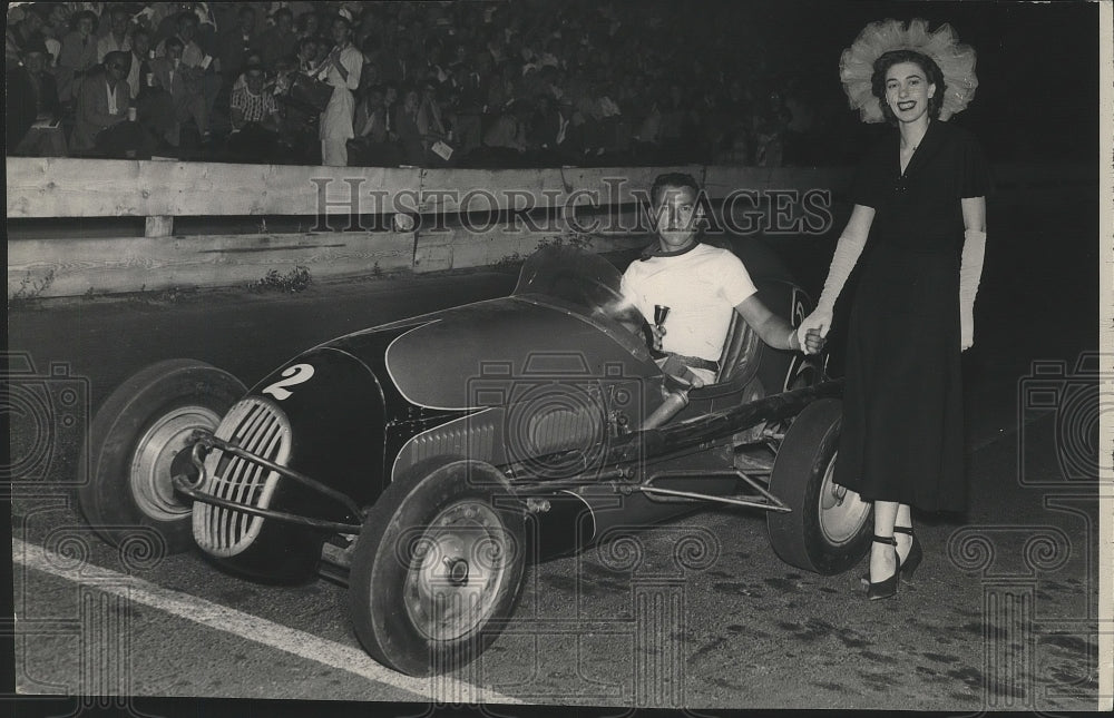 1948 Press Photo Auto racing&#39;s Tony Livingston with Miss Jean Hering - Historic Images