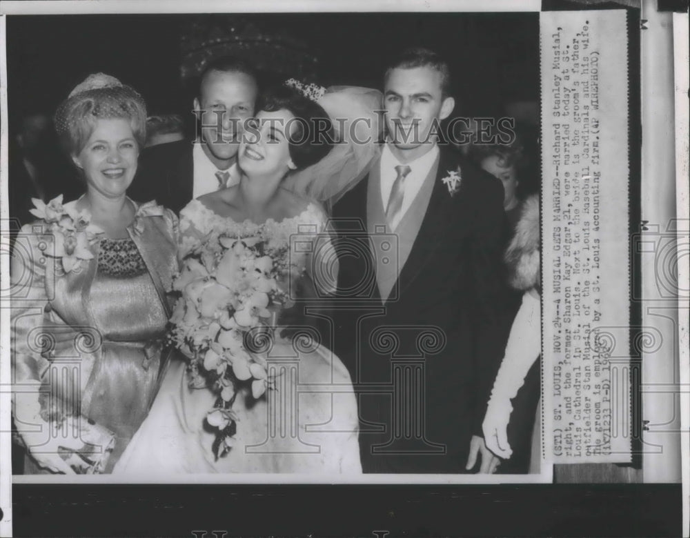 1962 Press Photo Richard Stanley Musial married Sharon Kay Edgar in St. Louis - Historic Images