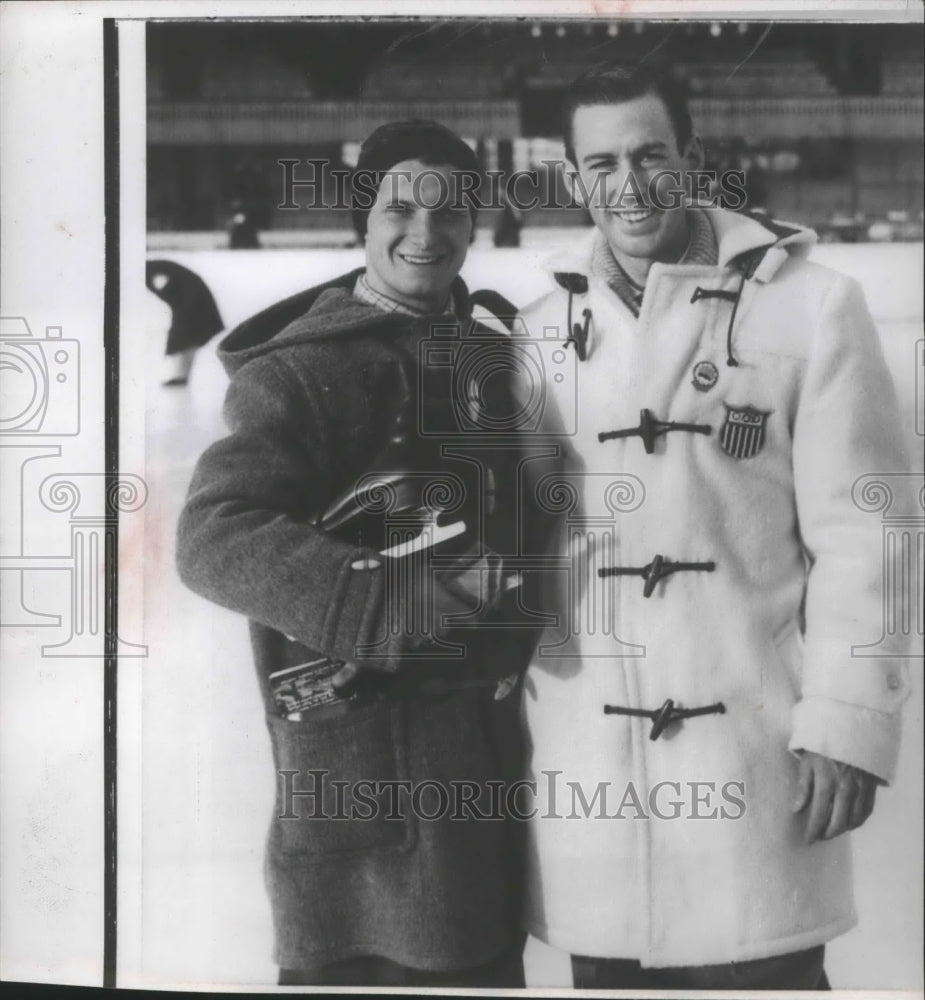 1956 Press Photo Olympic skating medalists, Ron Robertson and Hayes Alan Jenkins- Historic Images
