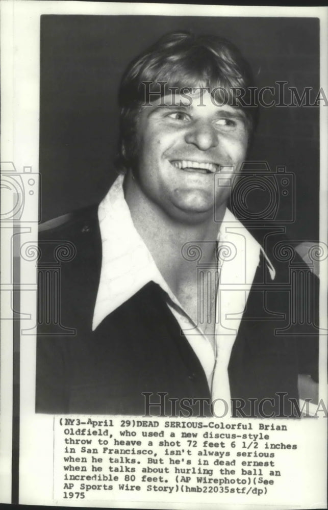 1975 Press Photo Standout track &amp; field shot putter, Brian Oldfield - sps11248 - Historic Images