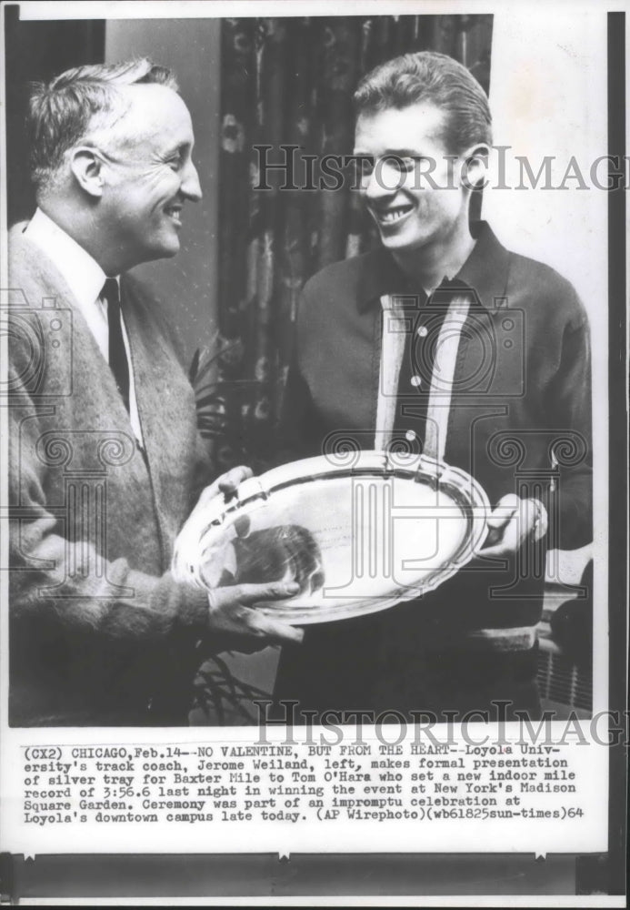 1964 Press Photo Track &amp; field coach, Jerome Weiland with athlete Tom O&#39;Hara-Historic Images