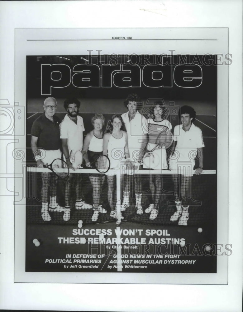 1980 Press Photo Tennis champ, Tracy Austin &amp; family featured in Parade magazine - Historic Images