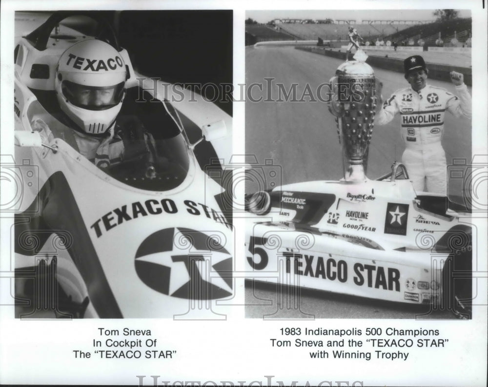 1985 Press Photo Indianapolis race car driving champ, Tom Sneva & "TEXACO STAR" - Historic Images