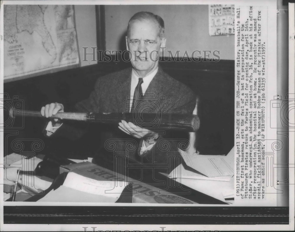 1957 Press Photo George Sisler, baseball&#39;s Hall of Fame first baseman- Historic Images