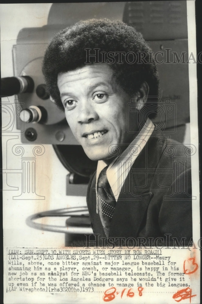 1973 Press Photo Maury Wills in his new job as an NBC analyst for telecasts-Historic Images