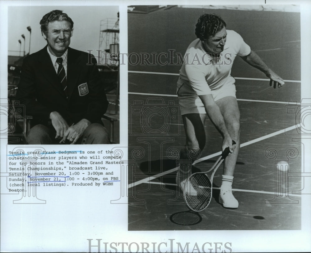 1992 Press Photo Tennis Player Frank Sedgman compete in Almaden Grand Masters-Historic Images