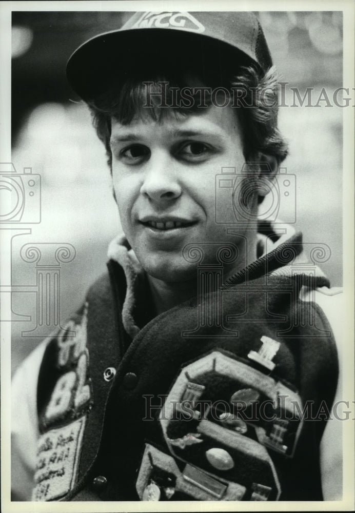 1981 Press Photo Jeff Schmidt,Shadle Park basketball, seen here in letter jacket - Historic Images