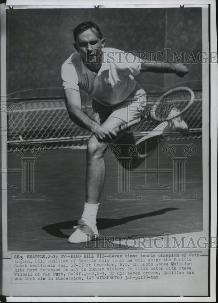 1964 Press Photo Seven-time tennis champion, Bill Quillian, in action - Historic Images