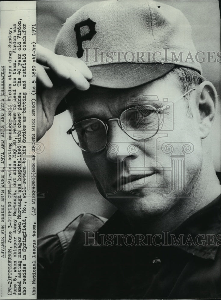 1971 Press Photo Interim Pittsburgh Pirates manager Bill Virdon - sps13979- Historic Images