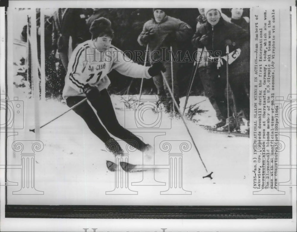 1964 Press Photo Olympic Skier Jean Saubert In Oberstaufen, Germany for Race - Historic Images