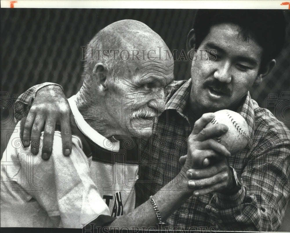 1982 Press Photo Leonard Crandall grips a softball during Special Olympics play-Historic Images