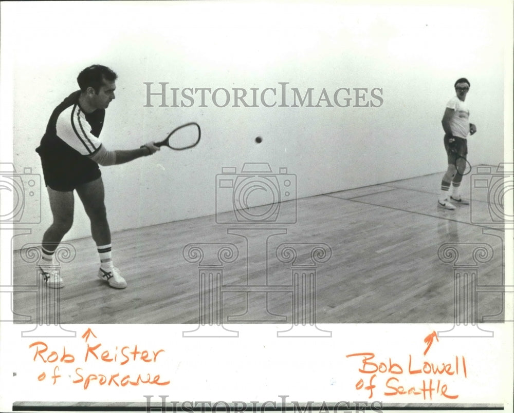 1983 Press Photo Rob Keister and Bob Lowell Playing Racquetball in Spokane - Historic Images