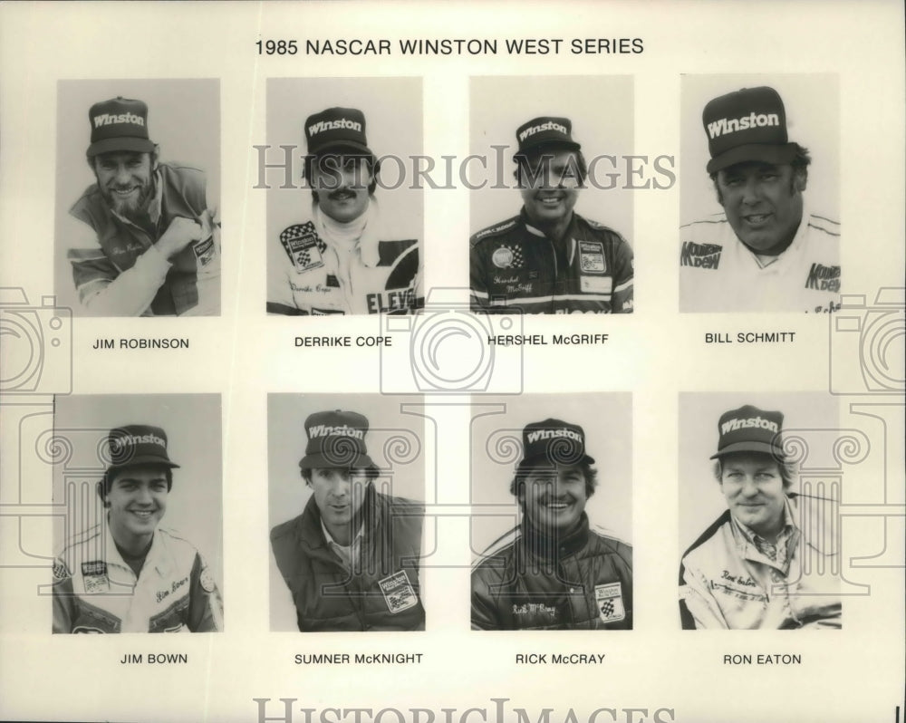 1985 Press Photo Nascar Winston West Series drivers pictured in racing gear - Historic Images