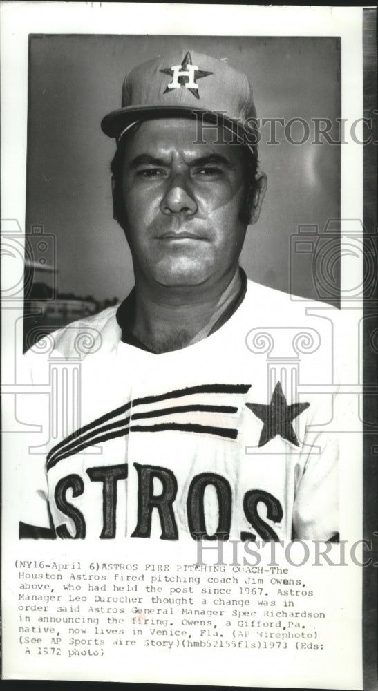 1972 Press Photo Jim Owens,pitching coach for Houston Astros baseball,in uniform-Historic Images