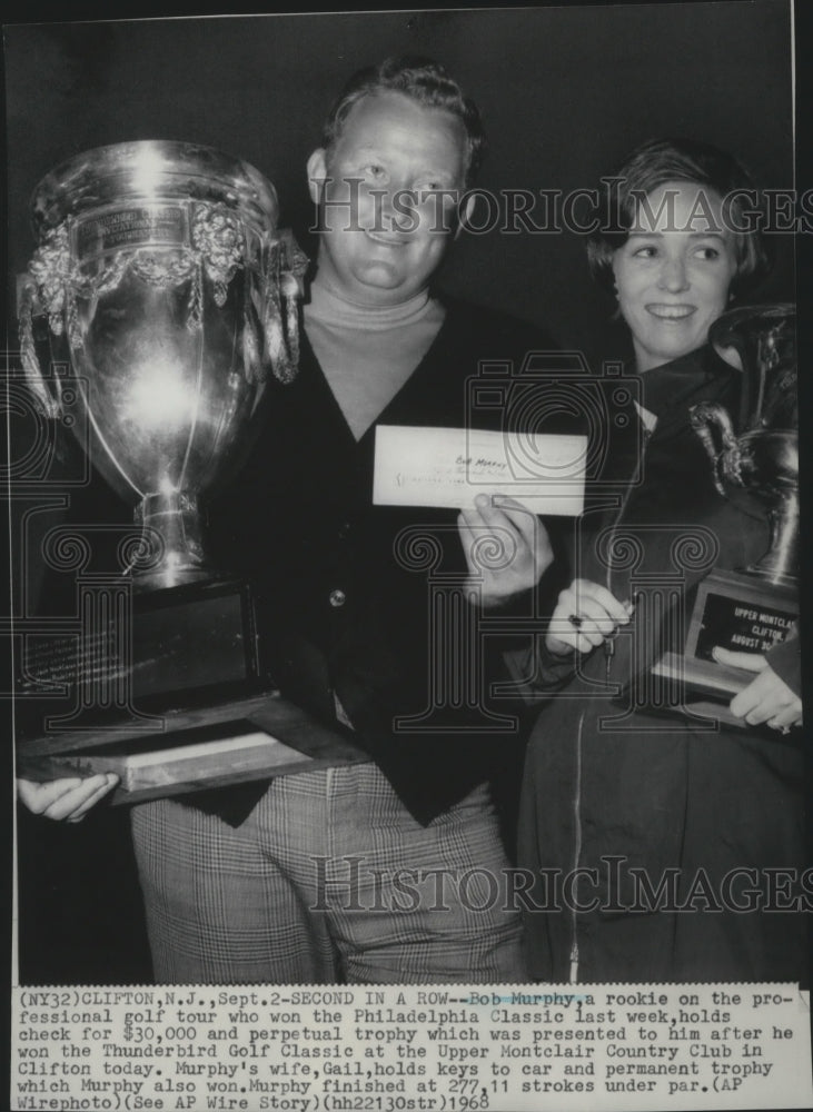 1968 Press Photo Golfer Bob Murphy With His Wife Gail and Trophies - sps16090-Historic Images