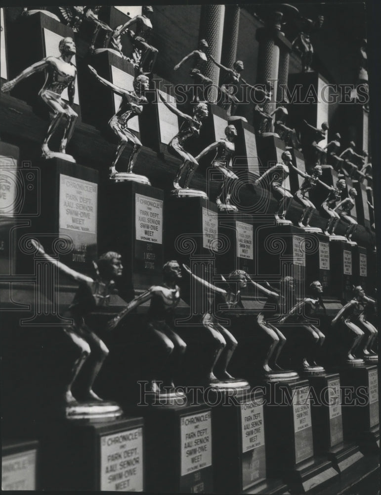 1968 Press Photo A wall of Chronicle-Parks AAU swim meet trophies - sps17096-Historic Images