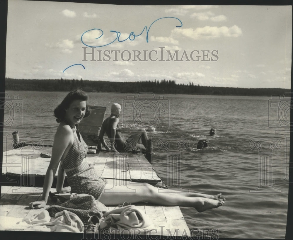 Press Photo Bakers enjoy swimming at Trees Lake - &quot;Flying &quot;U&quot; Guest Ranch- Historic Images