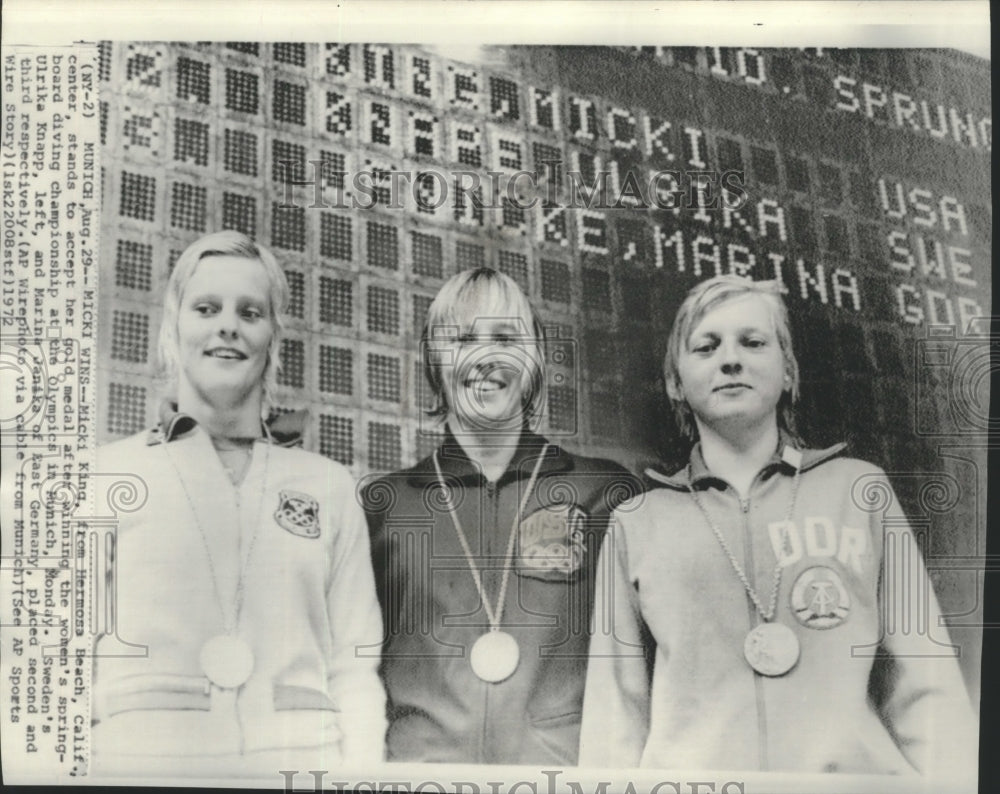 1972 Press Photo Diving Olympians Micki King,Ulrika Knapp and Marina Kanika-Historic Images