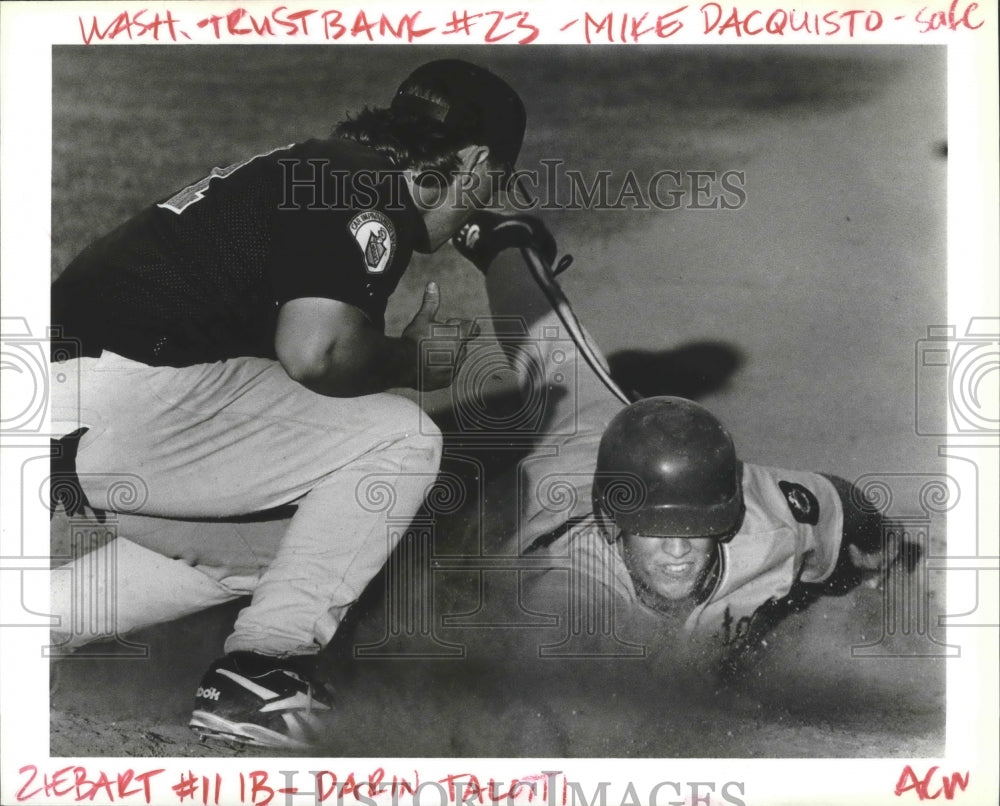 1994 Press Photo American Legion baseball; Dacquisto dives under tag of Tallotti-Historic Images