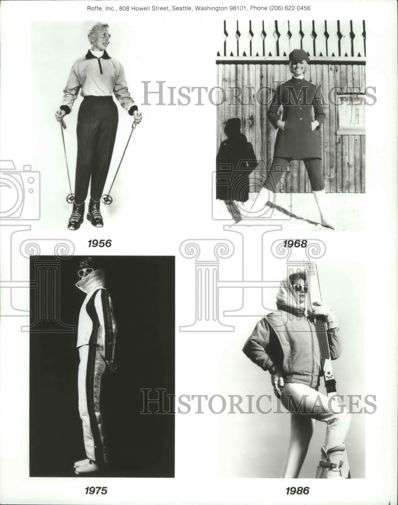 1986 Press Photo Four decades of Roffe skiwear - Historic Images