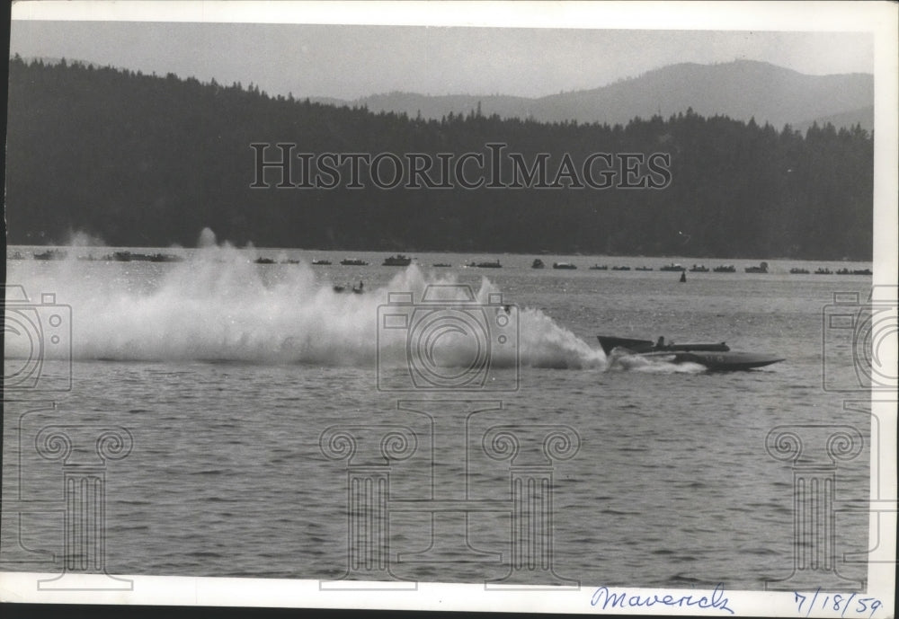 1959 Press Photo The race boat, Maverick, during the Diamond Cup race - Historic Images