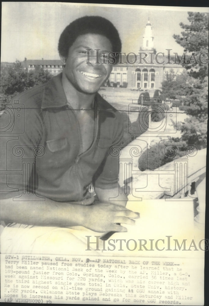 1976 Press Photo Oklahoma State University football player, Terry Miller - Historic Images